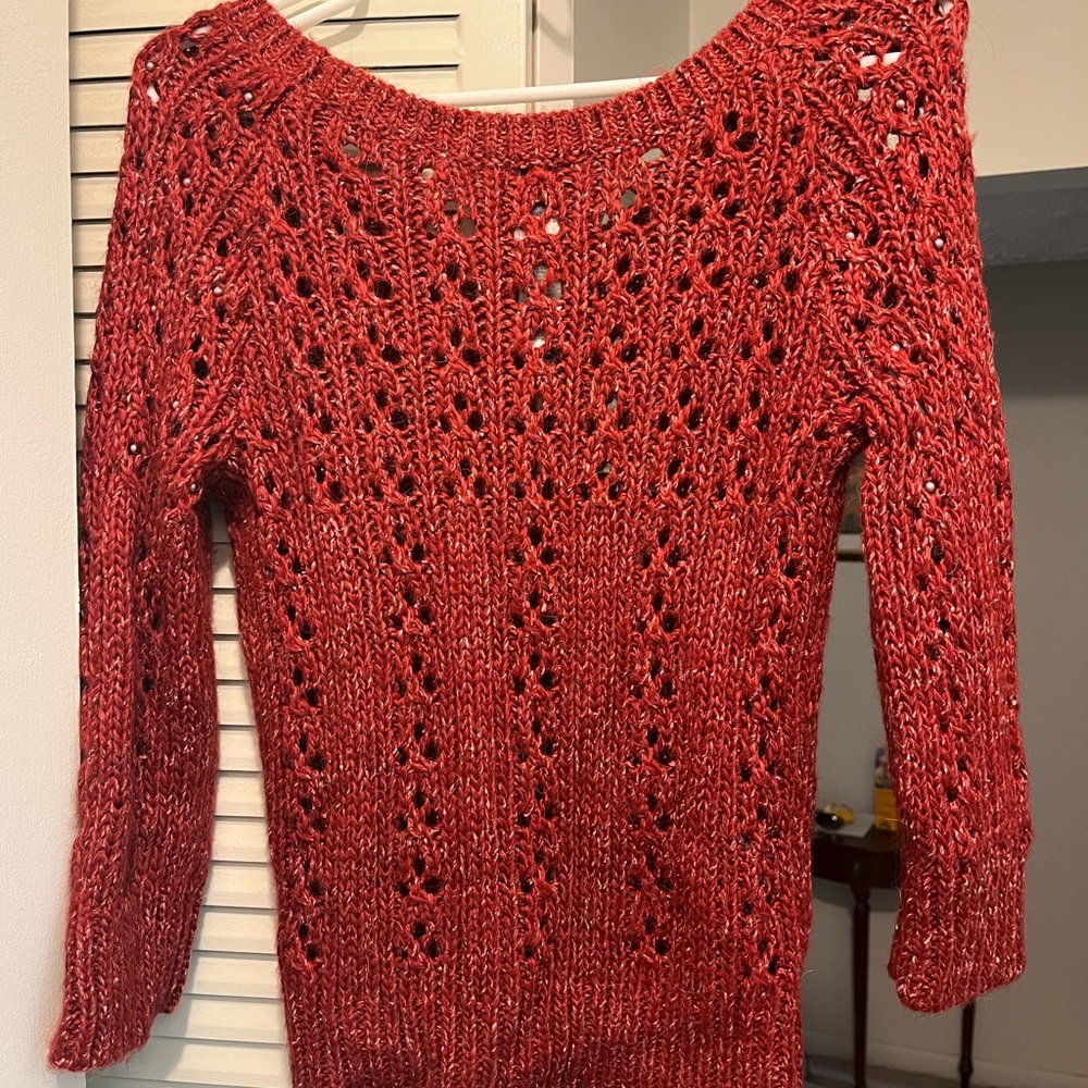 DKNY City Beaded Cable-Knit Red Sweater, Size Large - Picture 5 of 7